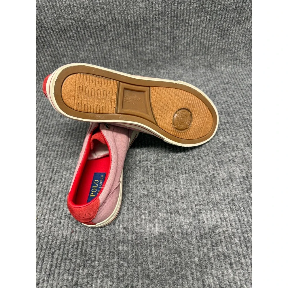 Polo Ralph Lauren Pink Seersucker‎ Canvas Low Top Sneakers Red Trim Mens 10.5